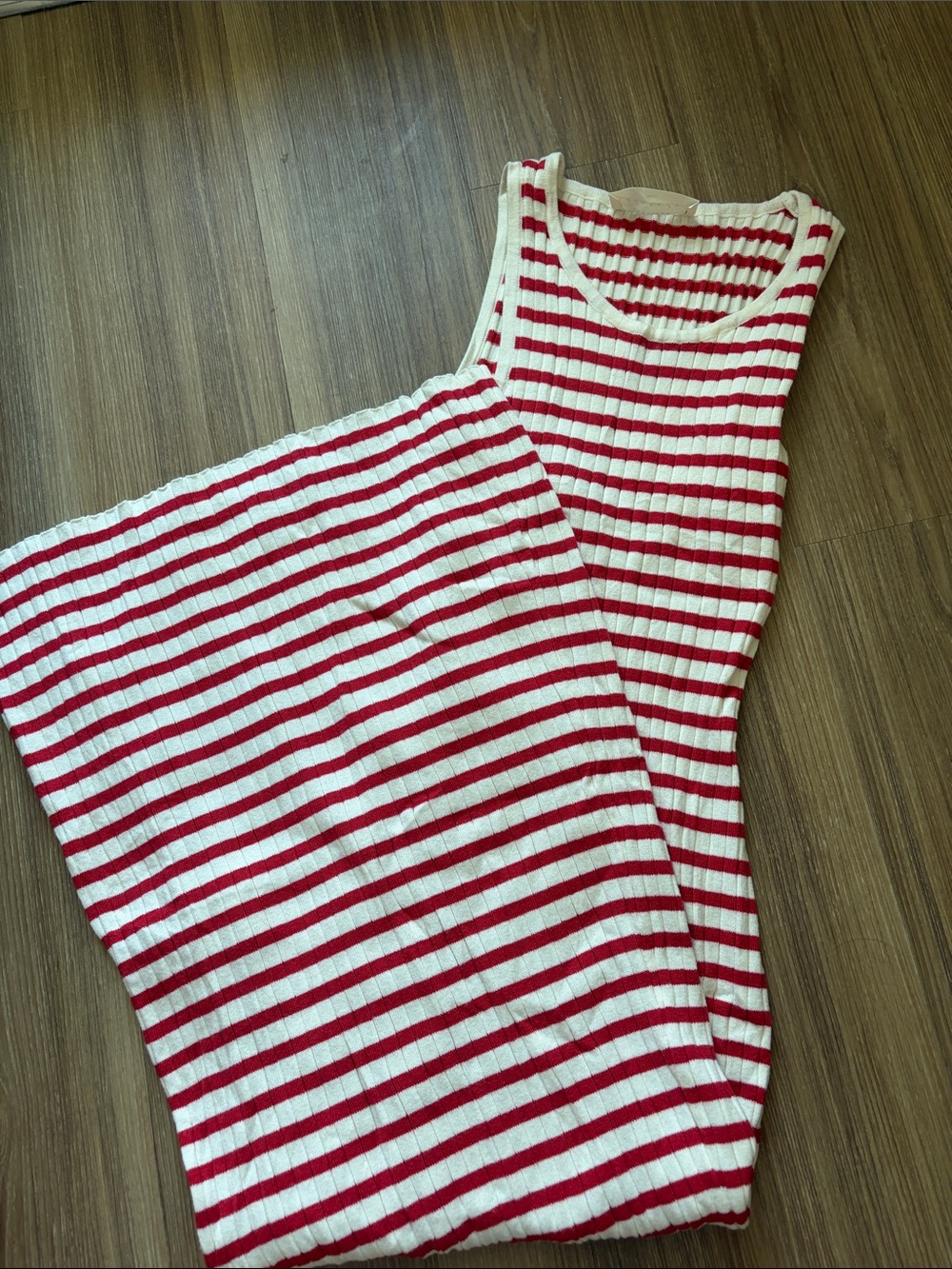 American Threads Red & White Striped Ribbed Tank Dress